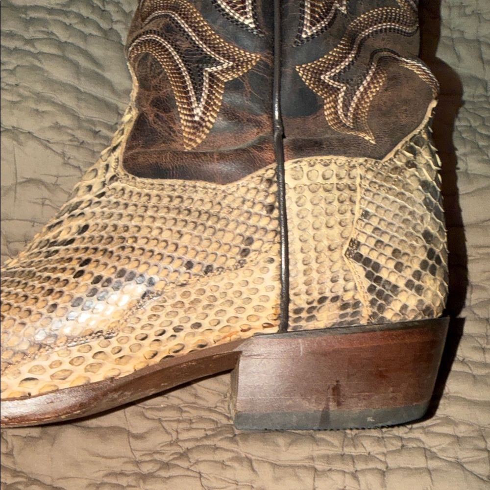 Dan Post Python Print Cowboy Boots - Brown And Cr… - image 7
